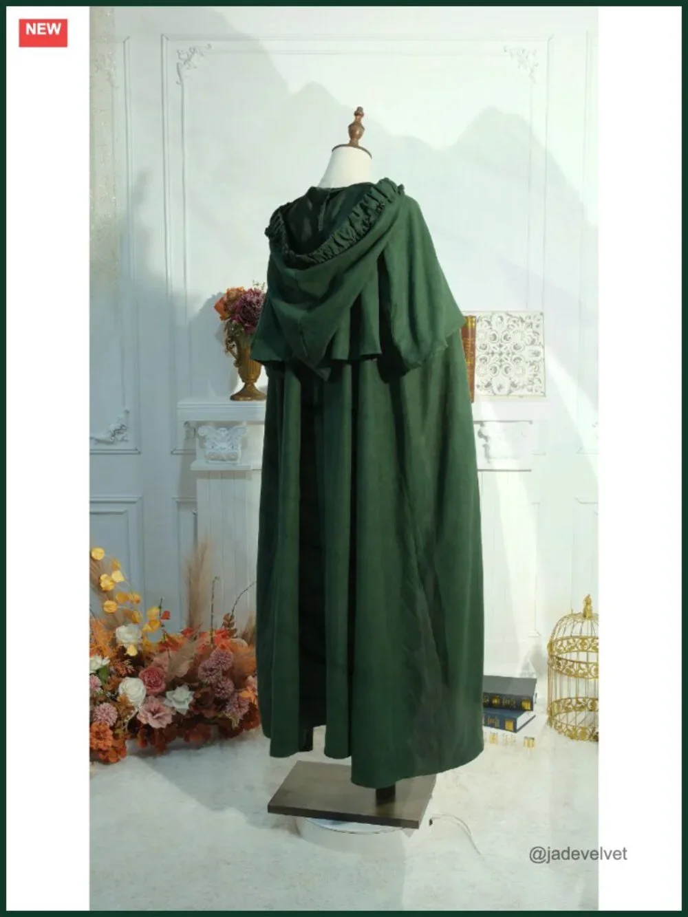 Faux Suede Hooded Cape Medieval Witch Costume Cosplay Cloak Adult
